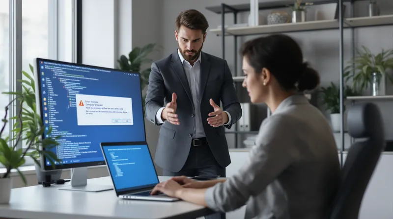 Especialista ayudando a un usuario con un problema en su computadora